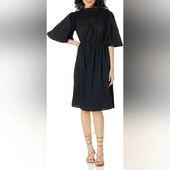 REBECCA TAYLOR Textured Smock Black Mini Dress Size Medium Women's - Picture 3 of 14